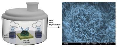 How EDOT monomer vapors react with a droplet of graphene oxide and ferric chloride to form PEDOT nanofibers image