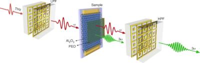 The experimental configuration at the sample position to generate and detect THz third harmonic generation image